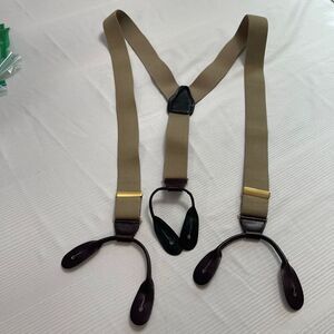CAS Beige Brown Leather Germany Suspenders Braces